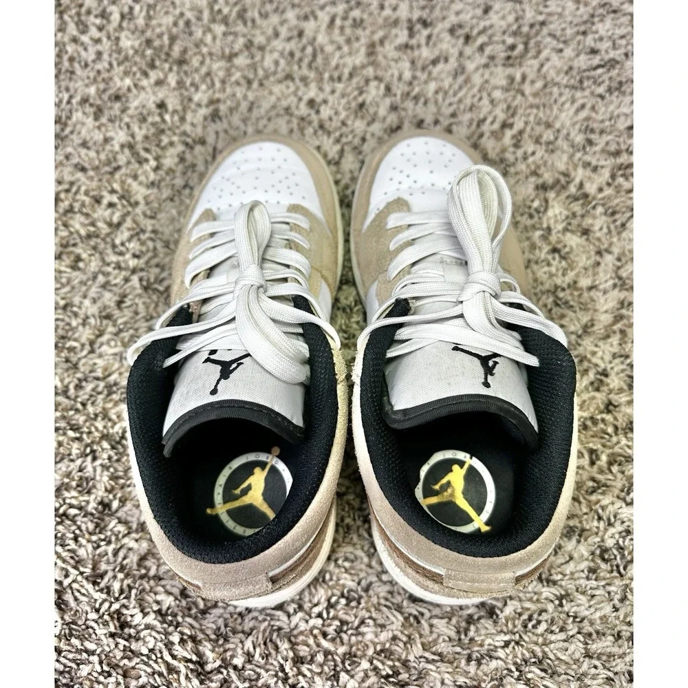 Nike Air Jordan 1 Low DZ5368-201 Patterned Swoosh Tan White Sneakers 4Y/5.5W - Picture 7 of 9